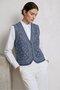 Blue Women's V-Neck Floral Embroidered Buttoned Denim Vest - 4