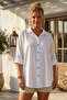 White Shirt Collar 3/4 Sleeve Buttoned Embroidered Casual Cotton Woven Shirt 70 60 - 3