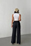 Women's Black Elastic Waist Draped Trousers Nj139 - 4