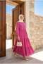 Women's Pink Micro Patterned Layered Hijab Dress – Summer Loose Long Dress