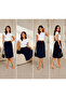 Pleated, Pleated, Lined, Belted, Navy Blue Skirt. - 6