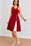 Women's One-Shoulder Strap Buttoned Crepe Dress - 3
