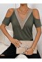 Women's Viscose Blouse with Open Shoulders and V-Neck - 3