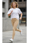 Women's Beige High Waist Seamless Ribbed Waist Tightening Flexible Long Sports Leggings - 7