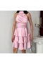 Powder Halter Neck Satin Short Evening Dress - 4