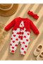 Baby Girl Heart Patterned Bandana Jumpsuit with Bolero 2-Piece Holiday Set