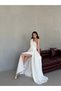White Stone Embellished Slit Strapless Midi Evening Dress - 5