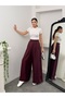 Pleated Wide-Leg Linen Palazzo Trousers with Elastic Waist at the Back 8980 - Plum - 6