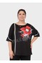 Plus Size Crew Neck Rose Motif Printed Stoned Women's Blouse - 5