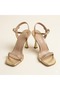 (White) Single Strap Buckle Detailed Heeled Women's Evening Dress Shoes Gold