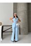 Women's Gold Buttoned Belted Vest Fabric Trousers Set - 4