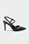 Rouge Asymmetrical Cut Women's Black Patent Leather Heeled Shoes