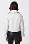 White Leila Double-Breasted Buttoned Short Trench Coat Women's Genuine Leather Jacket - 3