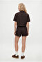 Women's James Denim Shorts Skirt Shirt Brown Bottom Top Set - 5