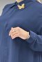 56002 Large Size Linen Robe with Stone and Chain Detail - Navy Blue - 2