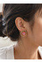 Teamu Pink Natural Stone Look Gold Color Vintage Twisted Form Gold Earring Set - 2