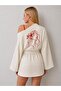100% Cotton Muslin Bathrobe Kimono Floral Embroidered Women's Robe