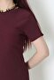 Crew Neck Wrinkled Fabric Mini Dress in Plum, Flexible and Comfortable Fit - 4