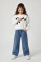 Ecru Stone Bow Patterned Badili Jean Pants and Top Set for Girls 24157