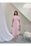 Women's Pink Dress Asymmetrical Cut One Shoulder Draped Midi Length Dress - 2
