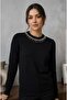 Long Sleeve Crew Neck Sweater with Stone Detail - 2