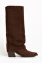 Brown Suede Perforated Trousers Cowboy Western Boots