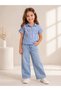Girl's Stoned Woven Blue Shirt & Wide-Leg Stoned Jeans Set Special Occasion Holiday Special - 2