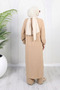 Women's Comfortable Cut Hijab Tunic Pants Set – Wrinkled Fabric, Collar Tie, High Collar - 6