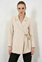 Women's Blazer with Collar, Belted, Side Tie, Beige Jacket - 3