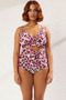 Women's Plus Size Swimsuit V-Neck Strappy Cut Out Detailed Tie-Up Leopard Pattern Knitted Fabric - 4
