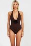 Women's Swimsuit V-Neck Supported Detachable Covered Floral Applique Detailed Sleeveless Knitted Raschel Fabric - 4