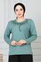 Women's Aqua Green Lycra Long Sleeve Front Patterned Mother's Combed Cotton Blouse Mother's Day Special Day - 4