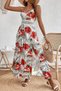 New Season Women's Summer Spaghetti Strap V-Neck Waist Lace Detail Floral Print Side Slit Dress - 5