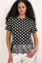 Women's Tulle Detailed Polka Dot Blouse 40018 - Black - 4