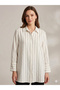 Women's Striped Long Tunic Shirt Relaxed Fit Wide Sleeve Detailed Hijab Tunic