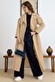 Unlined Long Trench Coat with Epaulet and Cape Detail Bej 6808 - 4