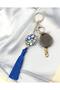 Blue Tasseled Evil Eye Bead Patterned Keychain Bag Ornament - 3