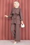 Layered Lace Detailed Double Hijab Set Brown - 2