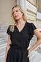 Women's Linen-Look Non-Lycra Fabric V-Neck Shirt with Flounce Sleeves - Black - 4
