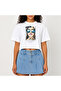 Crop T-Shirt White Printed Relaxed Fit Raw Cut Basic Short Tshirt