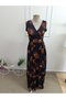 Women's strappy, crossover neck, wide cut, detailed slit, long supreme dress - 5