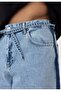 Belt Detailed Striped Baggy Jeans - 8