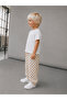 Kids Unisex Square Patterned Balloon Fit Children's Pants Beige White Comfortable Fit - 3