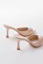 716 Beige Patent Leather Pointed Toe Heeled Women's Slippers - 5