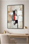 Modern Beige Glass Table with Orange and Black Dynamic Accents - Home, Business, and School Table with Black Metal Frame
