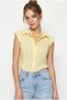 Women's Yellow 100% Cotton Waist-Fitted Flounce Cut Linen Textured Shirt 4735 60286279 - 4