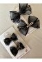 Set of 4 Black Scalloped Tulle and Glitter Bow Clips - Mother-Daughter Combination - 2