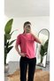 Women's Pink Crew Neck Short Sleeve Full Lycra Stretchy Blouse Body - 5