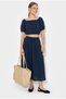 Women's Navy Blue Balloon Sleeve Crop Blouse with Tie Detail Cotton Muslin Skirt Set Yc2728 60286287 - 4