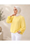 Imported Fabric Rose Detailed Balloon Sleeve Blouse – Lemon Yellow - 3
